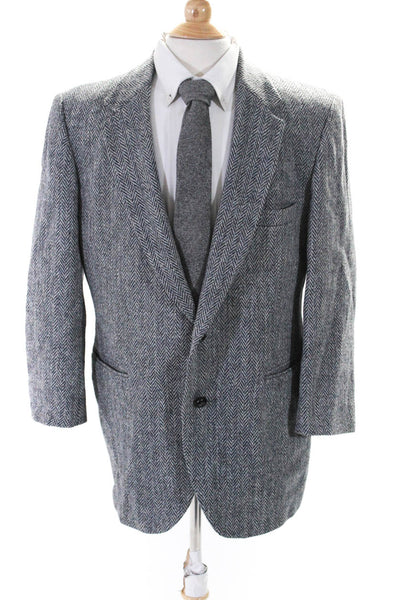 Stafford Mens Wool Herringbone Buttoned Long Sleeve Blazer Gray Size EUR38