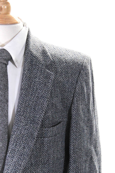 Stafford Mens Wool Herringbone Buttoned Long Sleeve Blazer Gray Size EUR38