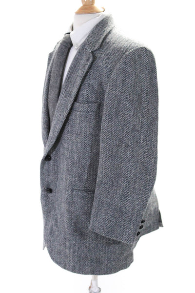 Stafford Mens Wool Herringbone Buttoned Long Sleeve Blazer Gray Size EUR38