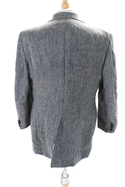 Stafford Mens Wool Herringbone Buttoned Long Sleeve Blazer Gray Size EUR38