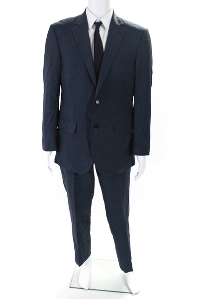 Pronto Uomo Mens Wool Striped Print Buttoned Blazer Pants Suit Blue Size EUR40