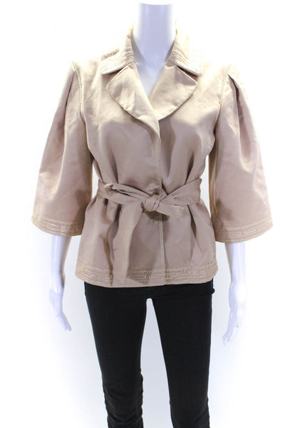 Alberta Ferretti Womens Button Down Belted Light Jacket Beige Cotton Size 4