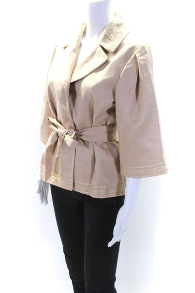 Alberta Ferretti Womens Button Down Belted Light Jacket Beige Cotton Size 4