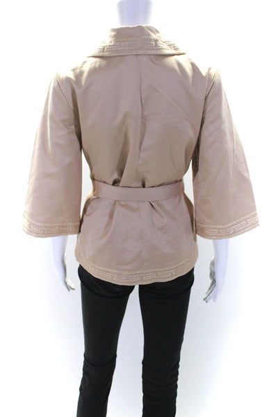 Alberta Ferretti Womens Button Down Belted Light Jacket Beige Cotton Size 4