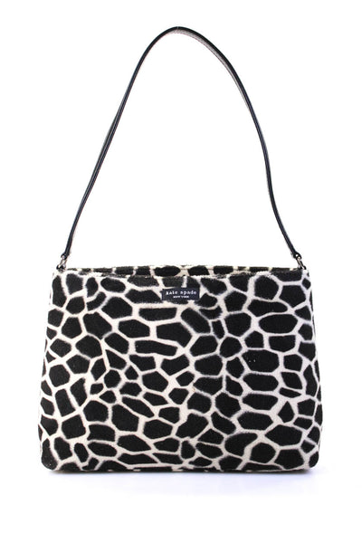 Kate Spade New York Womens Animal Print Zipper Shoulder Handbag Black White