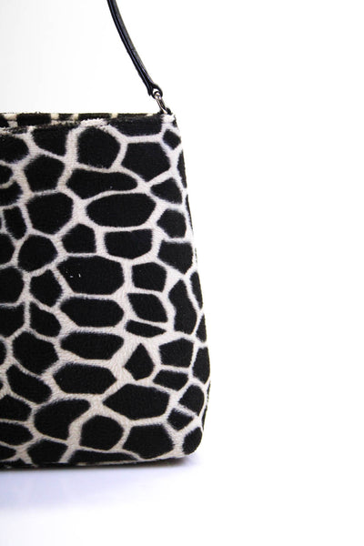 Kate Spade New York Womens Animal Print Zipper Shoulder Handbag Black White