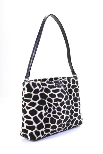 Kate Spade New York Womens Animal Print Zipper Shoulder Handbag Black White