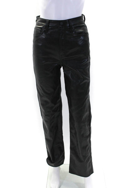 Pistola Womens Faux Leather High Rise Straight Leg Pants Jet Black Size 24