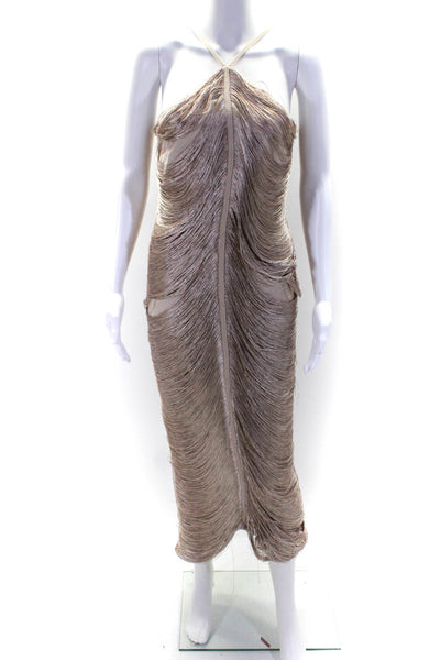 Rare London Womens Shredded Halter Neck Sleeveless Maxi Dress Brown Size 4