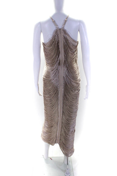 Rare London Womens Shredded Halter Neck Sleeveless Maxi Dress Brown Size 4