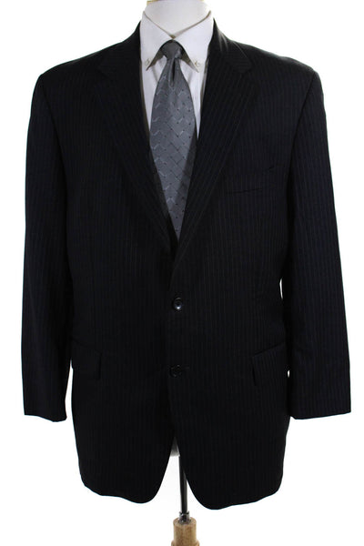 Hickey Freeman Mens Striped Two Button Blazer Jacket Black Size 44 Regular