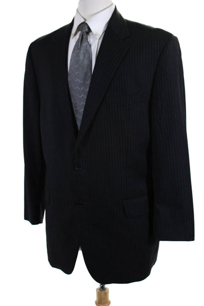 Hickey Freeman Mens Striped Two Button Blazer Jacket Black Size 44 Regular