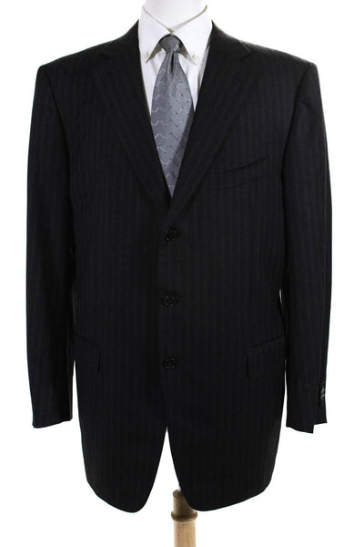 Ermenegildo Zegna Mens Striped Blazer Jacket Black Brown Wool Size EUR 56 Long