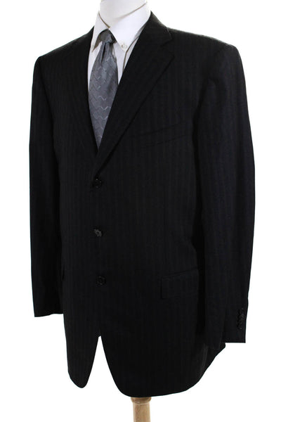 Ermenegildo Zegna Mens Striped Blazer Jacket Black Brown Wool Size EUR 56 Long