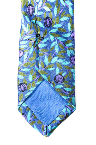 Bottega Veneta Mens Silk Floral Print Classic Length Necktie Blue Purple