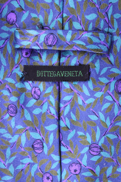 Bottega Veneta Mens Silk Floral Print Classic Length Necktie Blue Purple