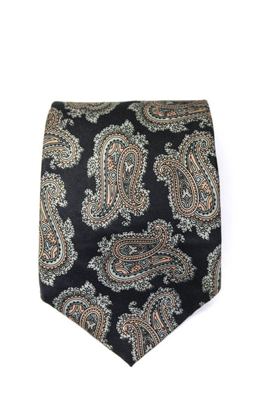 Pierre Balmain Mens Vintage Paisley Print Silk Tie Black Gray Beige