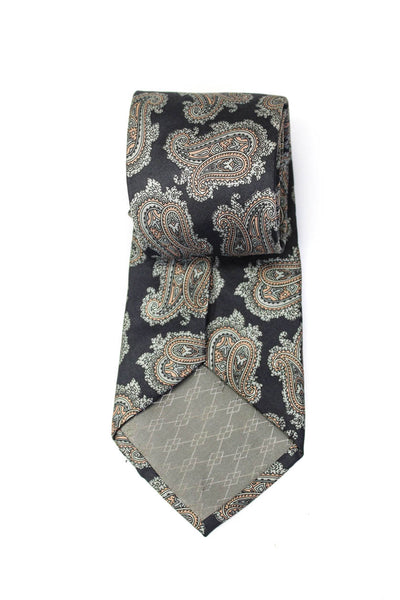 Pierre Balmain Mens Vintage Paisley Print Silk Tie Black Gray Beige