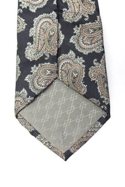 Pierre Balmain Mens Vintage Paisley Print Silk Tie Black Gray Beige