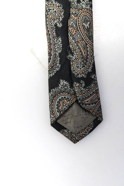 Pierre Balmain Mens Vintage Paisley Print Silk Tie Black Gray Beige