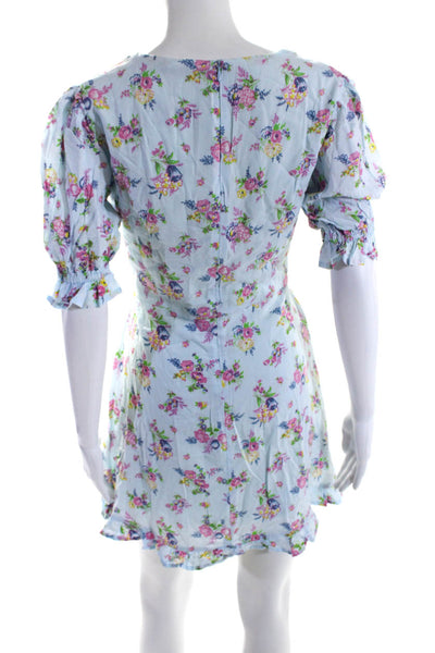 Faithfull The Brand Women's Short Sleeves Floral Ruffle Mini Dress Size 4