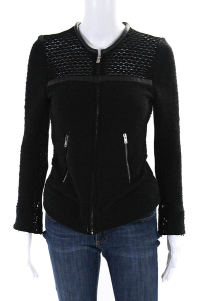 IRO Womens Leather Trim Full Zipper Hurley Jacket Black Cotton Size EUR 36