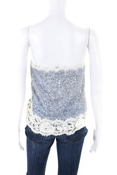 Pinko Womens Lace Trim Sequined Spaghetti Strap Tank Top Blue White Size 2