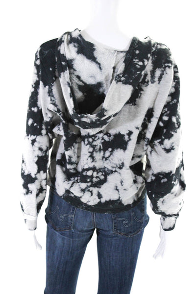 Maronia Womens Tie Dye Bleach Print Pullover Hoodie Gray Black Cotton Size Small