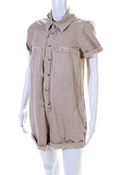 Show Me Your Mumu Womens Light Brown Cotton Collar Short Overalls Size S