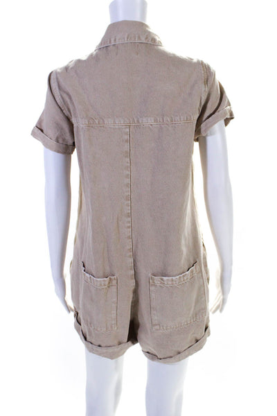 Show Me Your Mumu Womens Light Brown Cotton Collar Short Overalls Size S