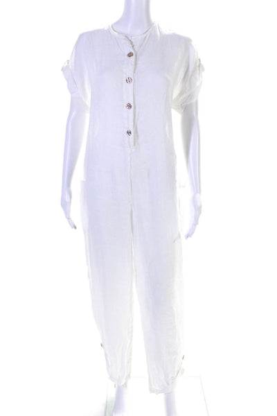 Maurie & Eve Womens White Linen Crew Neck Short Sleeve Jumpsuit Size 10