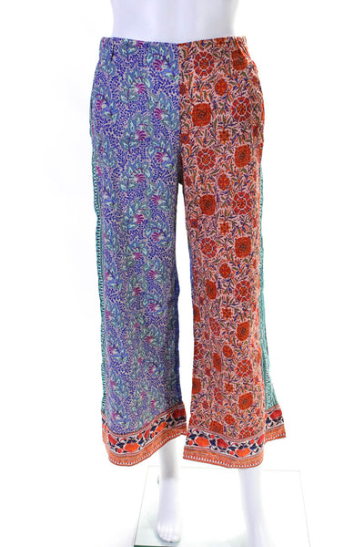 Boteh Womens Cotton Floral Print Elastic Waist Wide Leg Pants Multicolor Size 2