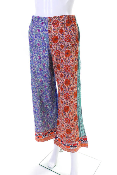 Boteh Womens Cotton Floral Print Elastic Waist Wide Leg Pants Multicolor Size 2