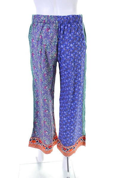 Boteh Womens Cotton Floral Print Elastic Waist Wide Leg Pants Multicolor Size 2