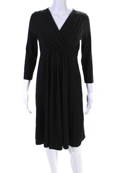 Soon Womens Jersey Knit 3/4 Sleeve V-Neck Ruched Rio A-Line Dress Black Size M