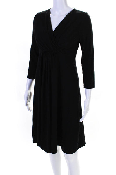 Soon Womens Jersey Knit 3/4 Sleeve V-Neck Ruched Rio A-Line Dress Black Size M