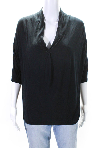 Haute Hippie Nude Womens V-Neck Short Sleeve Pullover Blouse Top Black Size XS/S