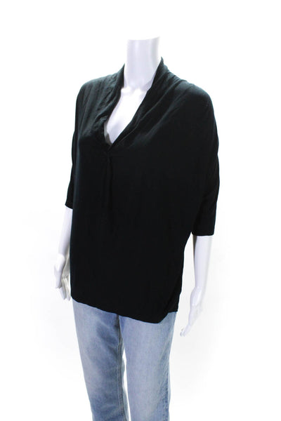 Haute Hippie Nude Womens V-Neck Short Sleeve Pullover Blouse Top Black Size XS/S