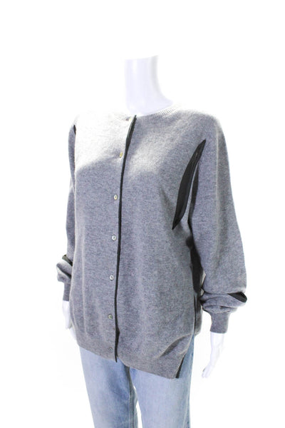 Elaine Kim Womens Wool Knit Cut Out Button Down Sweater Cardigan Gray Size XL