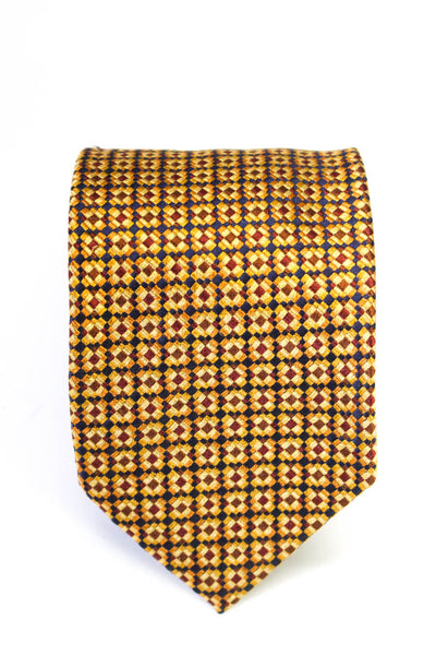 Boss Hugo Boss Mens Geometric Check Silk Tie Orange Navy