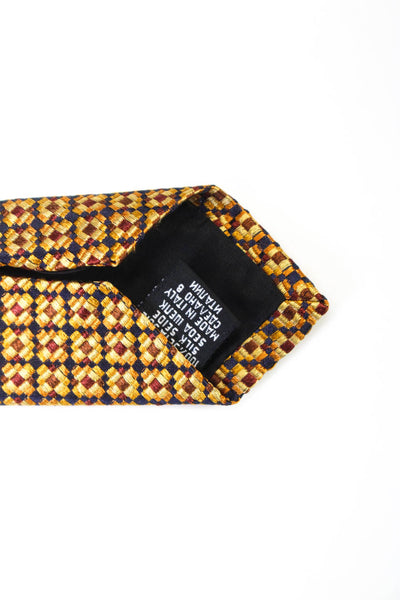 Boss Hugo Boss Mens Geometric Check Silk Tie Orange Navy