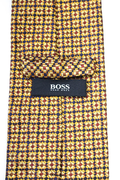 Boss Hugo Boss Mens Geometric Check Silk Tie Orange Navy