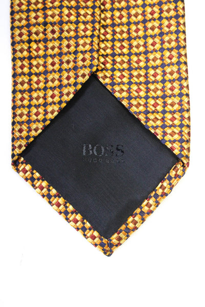 Boss Hugo Boss Mens Geometric Check Silk Tie Orange Navy