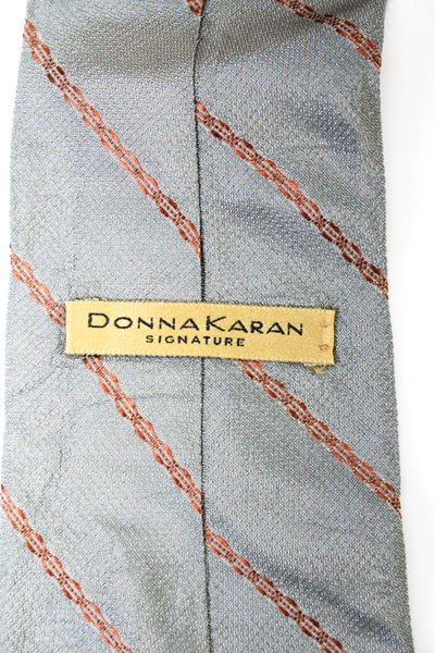 Donna Karan Signature Mens Vintage Striped Silk Taffeta Tie Gray Orange
