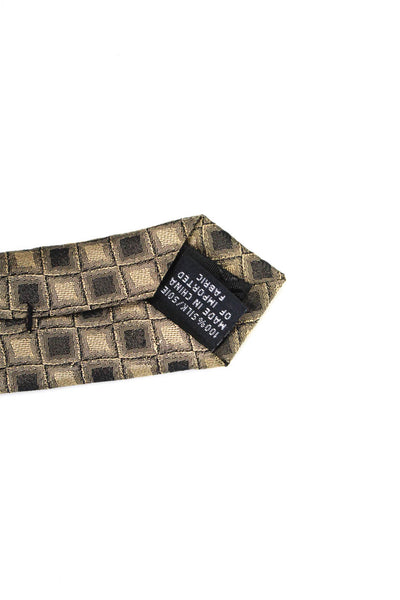 DKNY Mens Geometric Check Print Silk Tie Brown Black