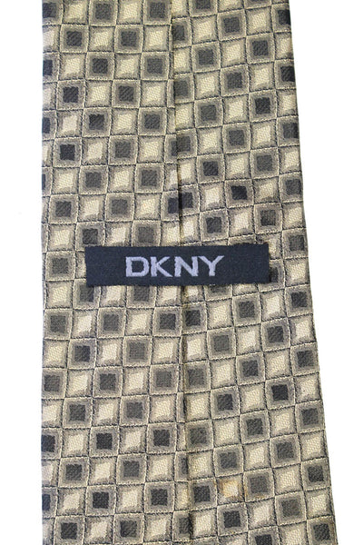 DKNY Mens Geometric Check Print Silk Tie Brown Black