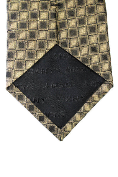 DKNY Mens Geometric Check Print Silk Tie Brown Black