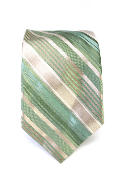 Michael Michael Kors Mens Diagonal Stripe Silk Satin Tie Green Beige