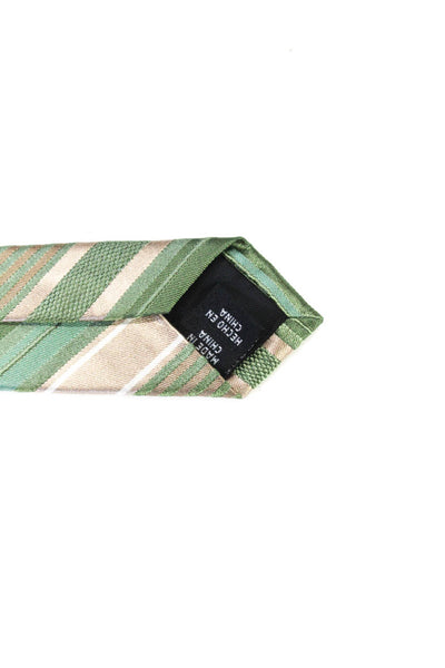 Michael Michael Kors Mens Diagonal Stripe Silk Satin Tie Green Beige