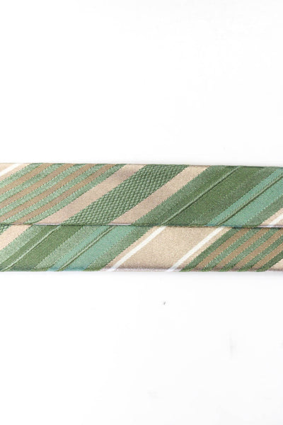 Michael Michael Kors Mens Diagonal Stripe Silk Satin Tie Green Beige